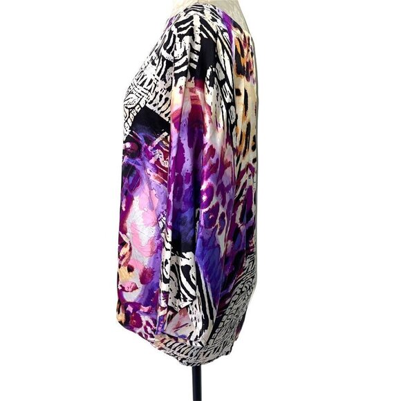 Cache Silk Top Womens Size Small S Vintage Abstract Print Dolman Sleeve Purple - Picture 3 of 9